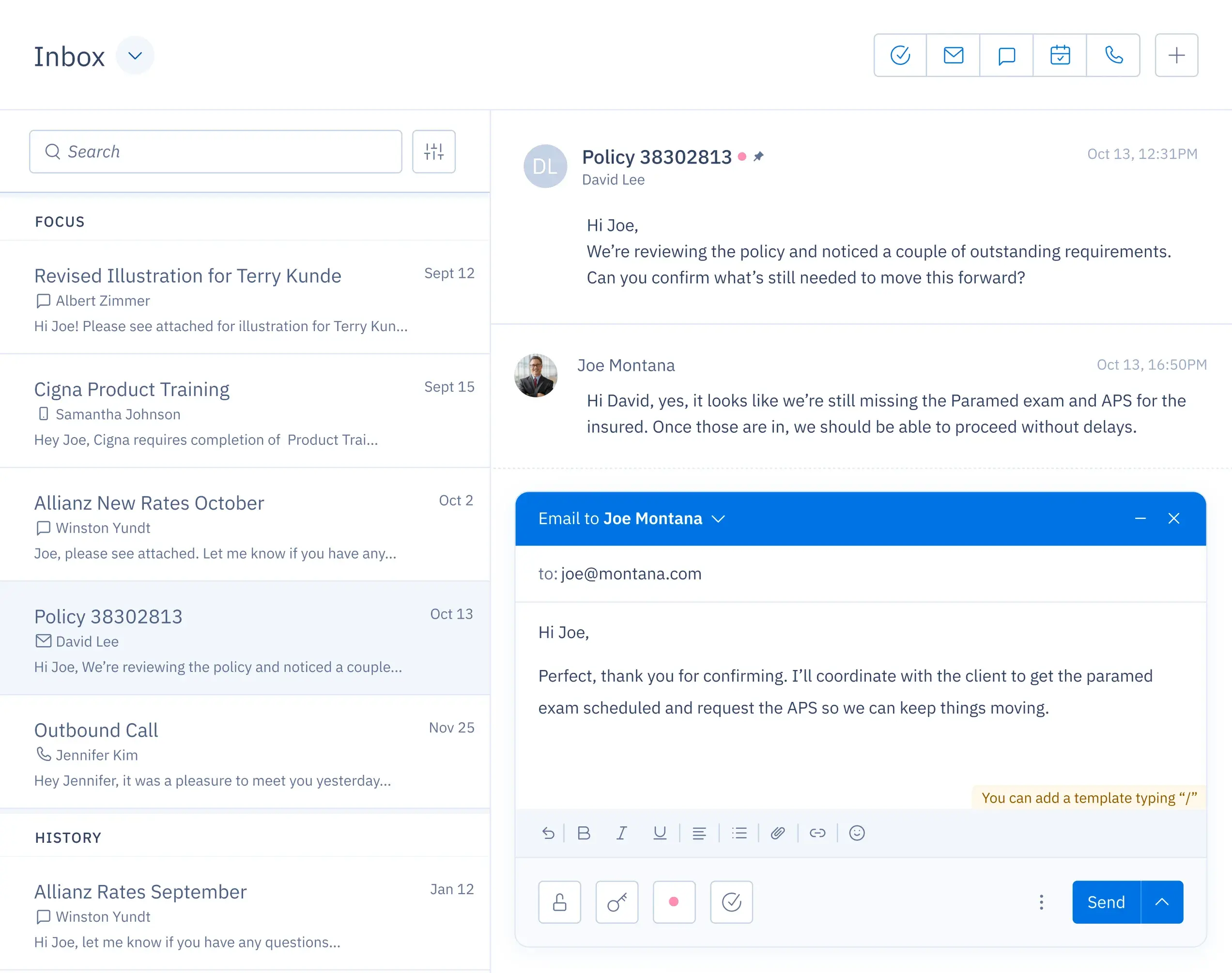 UI screen showing case requirements with status, order date, and last follow-up date.